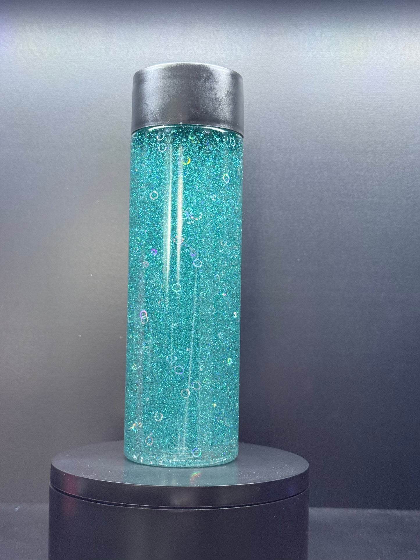 PREMADE Sensory Bottle Teal Glitter bubble inclusions