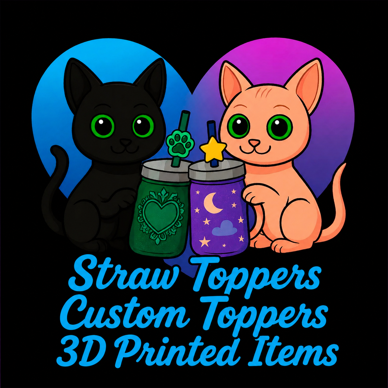 Straw toppers, custom straw toppers, 3D printed items