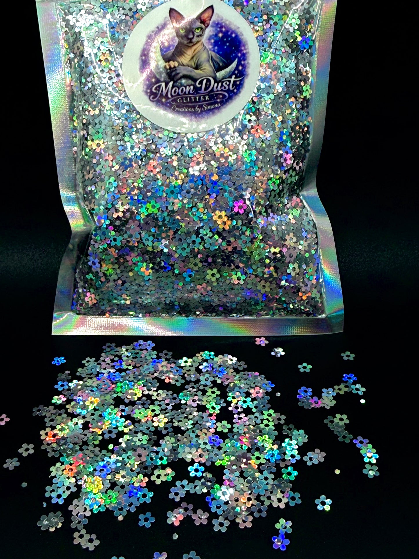 Glitter Shapes FLOWERS HOLOGRAPHIC