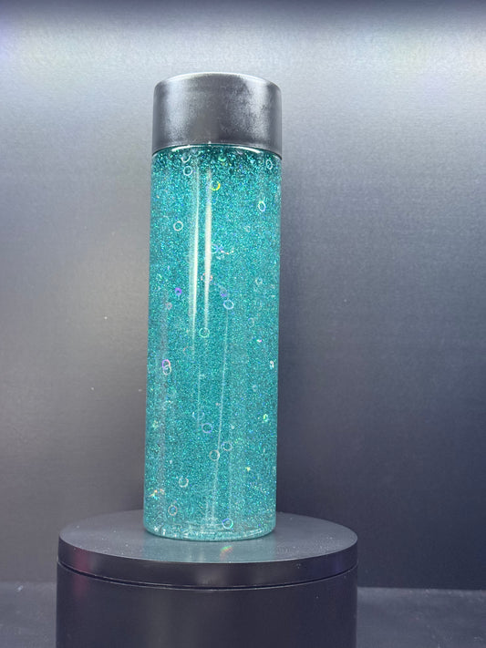 PREMADE Sensory Bottle Teal Glitter bubble inclusions